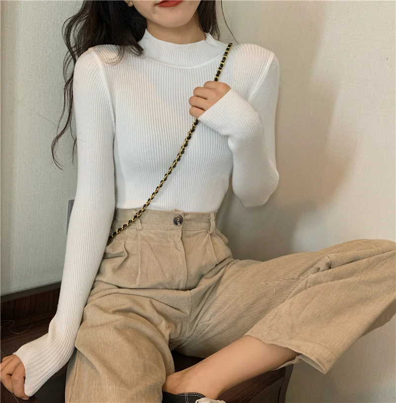 

2021 autumn and winter new style wild vertical striped sweater is thinner with a long-sleeved knitted bottoming shirt top