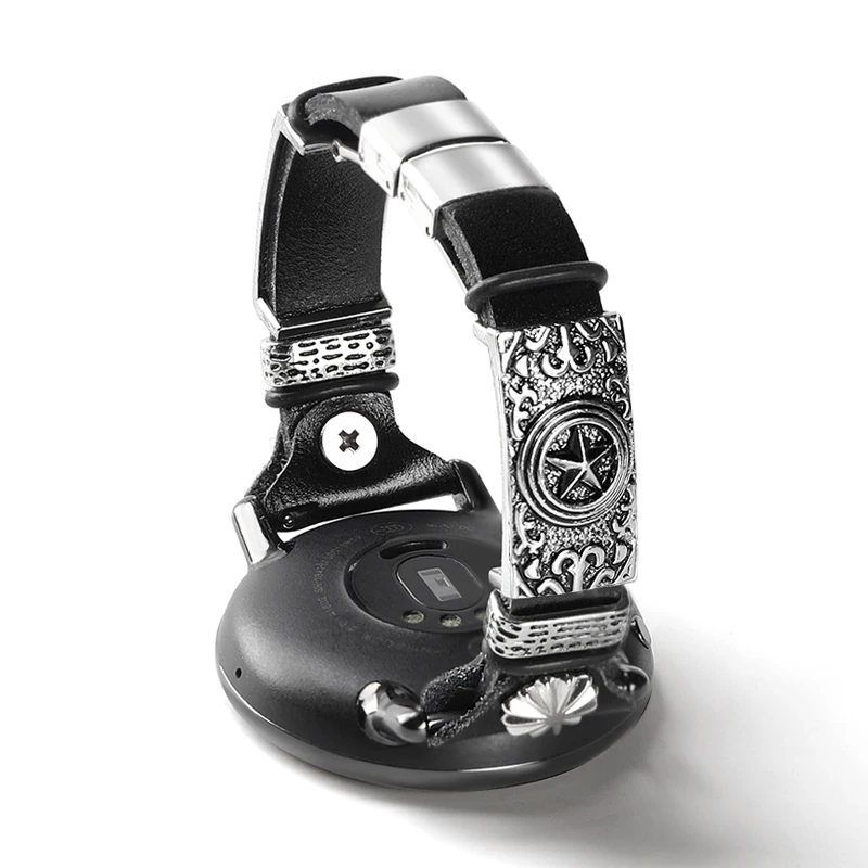 black Five stars 18 мм 20 мм 22 мм кожаный ремешок для Amazfit Bip/GTS/Amazfit GTR/Stratos/Pace ремешок для samsung gear S3 Frontier galaxy watch 42 46 - Цвет: black Five stars
