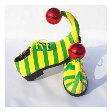 Zapatos de payaso para hombre y mujer, calzado de actuación, punta doblada, raya, verde, escenario