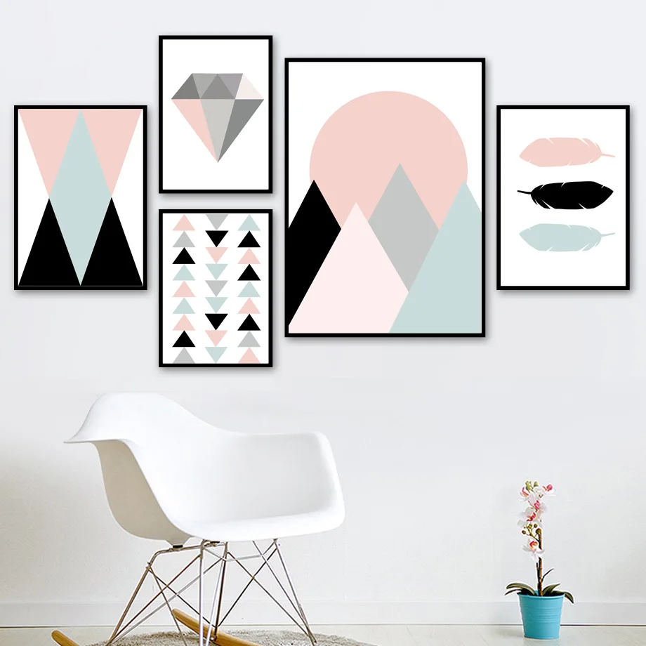 Абстрактные геометрические алмазные горные солнечные настенные художественные