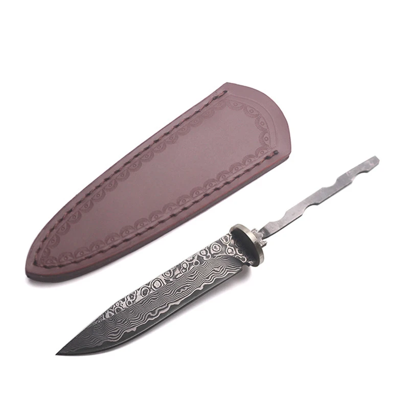 

Dropship diy semi - finished manual straight knife forging damask Damascus Steel fixed blade knife camping knife With Leather