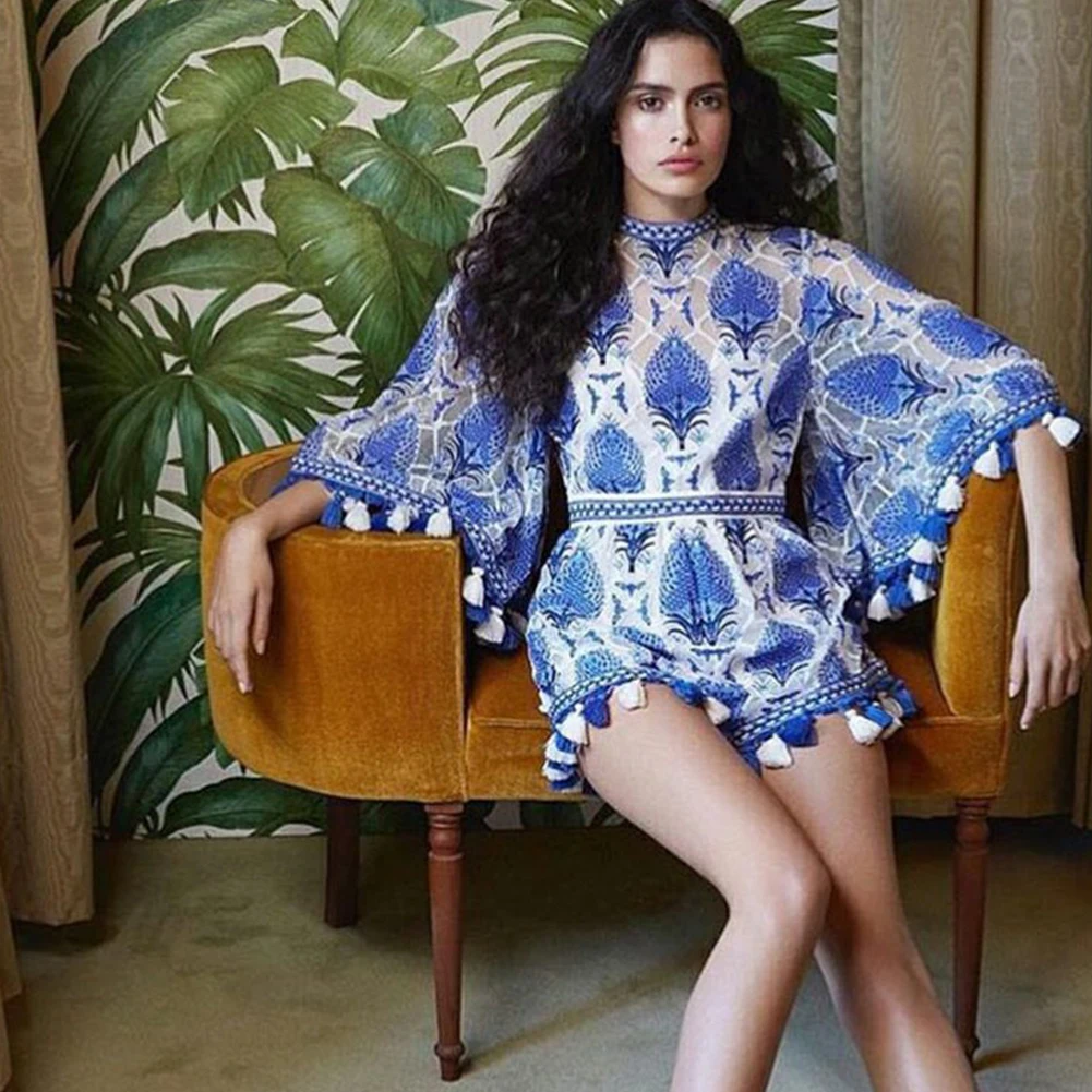 

Casual Womens Tassel Floral Jumpsuit Playsuit Mini Romper Dress