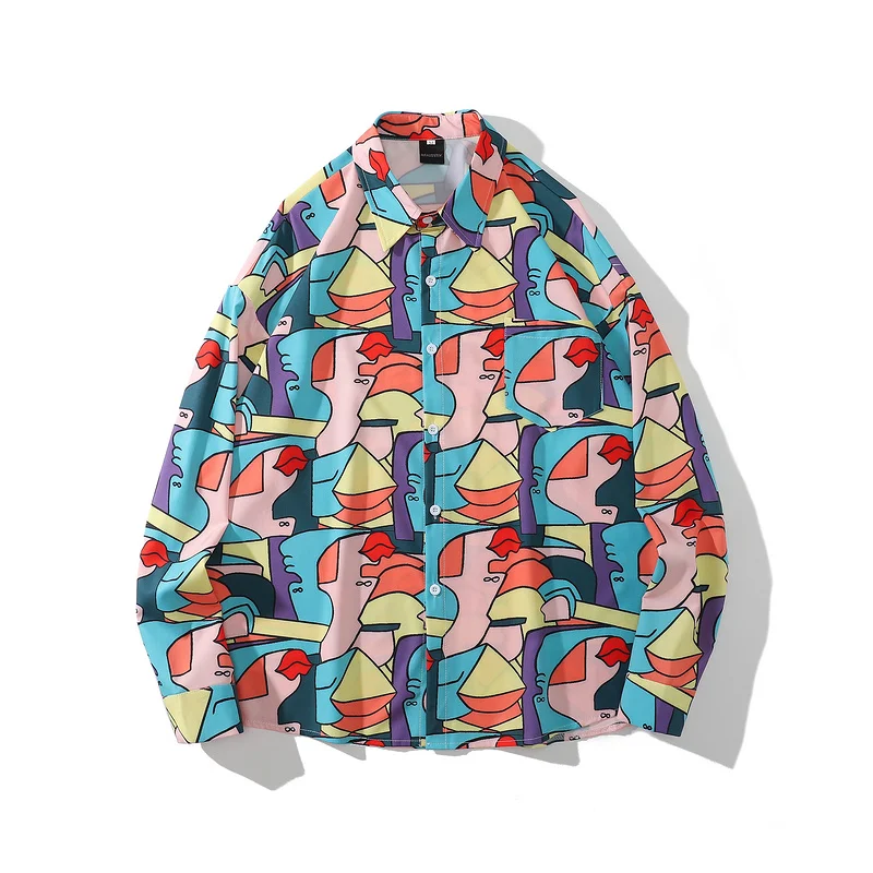 

Long Sleeves Men 2021 Autumn Shirt Korean Fashion Street Trend Harajuku Hip Hop Baggy Button Up Oversized TOP Spring And Autumn