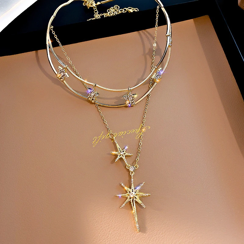 

Bling Star Choker Necklaces for Women Clavicular Chain Pendant Necklaces Weddings Jewelry Party Gifts