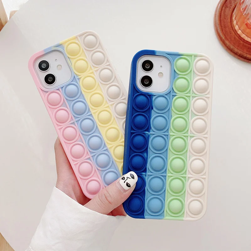 

Push it Stress Relief Case For iPhone 12 Mini 11 Pro Fidget Toys Press Soft Silicone Cover for iphone XR XS Max 6 7 8 Plus Cases