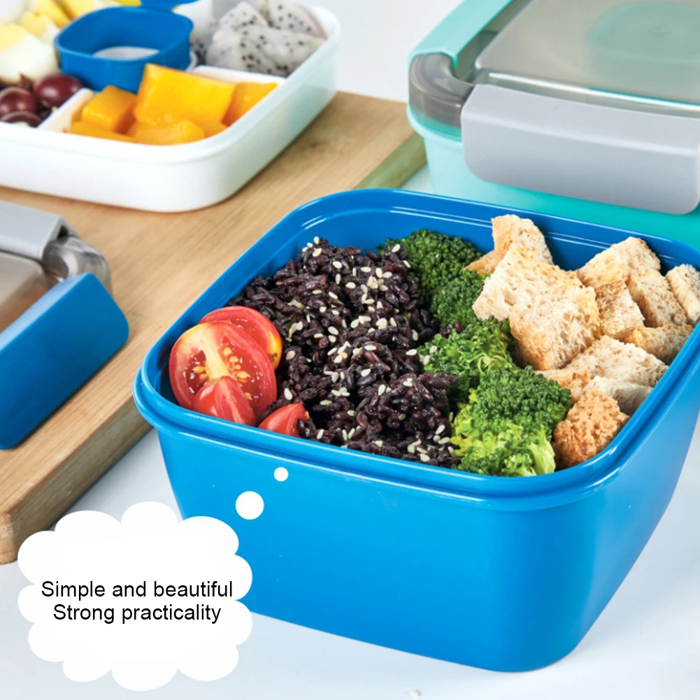 

Random Color Salad Lunch Container 1.5L Salad Bowl 3-Compartment Lunch Box with Dressing Container Fork Airtight Lid Tableware