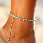 Браслет на ногу Женский, с бирюзовыми бусинами