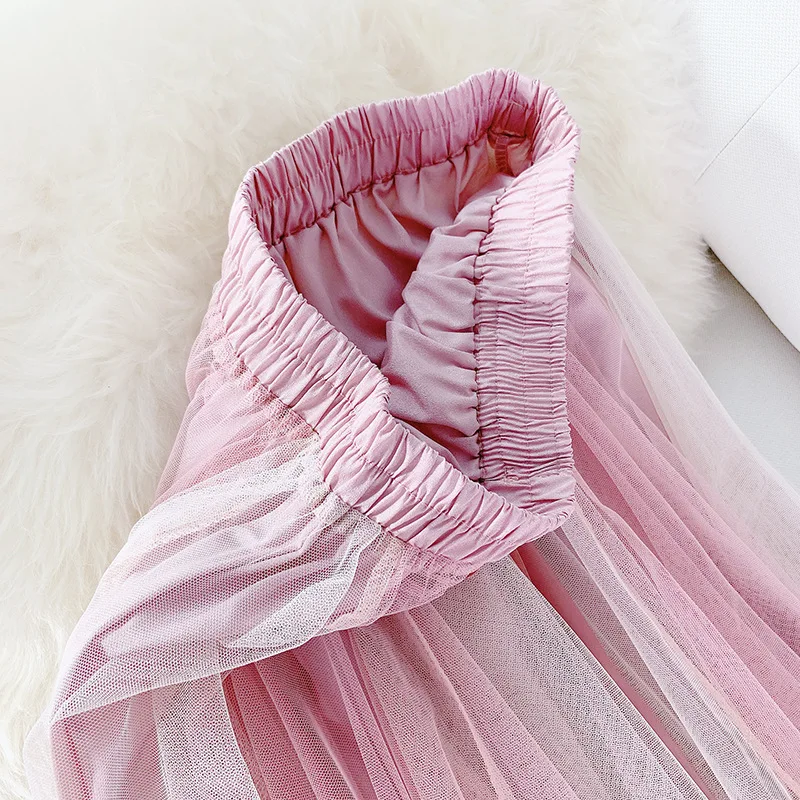 Женская плиссированная сетчатая юбка GIGOGOU длинная трапециевидная пачка средней