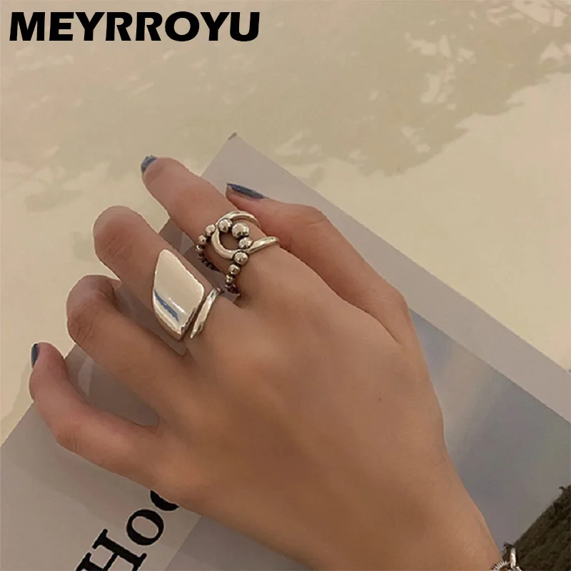 

MEYRROYU 925 Sterling Silver Korean Retro Creative Geometric Smooth Open Ring Ladies New Trend Jewelry Gifts Wholesale