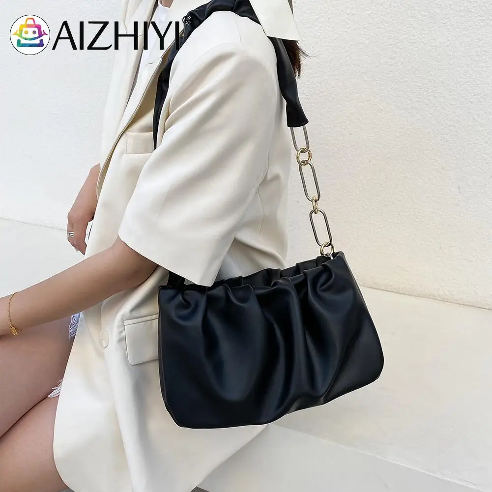 

Vintage Women Pleated PU Leather Cloud Shoulder Crossbody Messenger Bag Casual Ladies Solid Color Small Purse Handbags