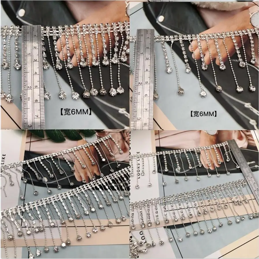 

Water Drop Tassel Rhinestone Chain Crystal Applique Glass Diamond Bead Flower Trim Garment Shoes Wedding Necklace Diy Decoration