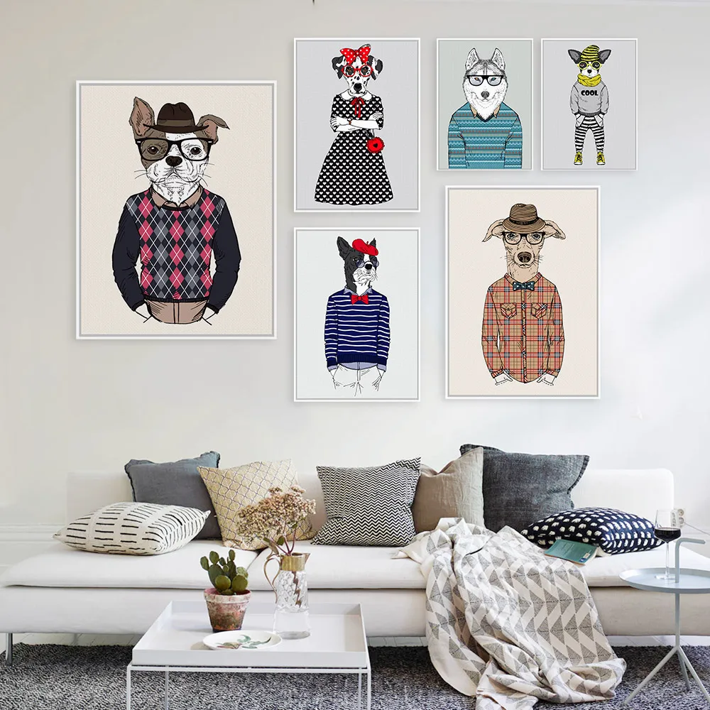 

Modern Variety Of Dog People Portrait Poster Gentleman Hippie Big Wall Art Picture Nordic Home Decor Canvas Painting No Frame