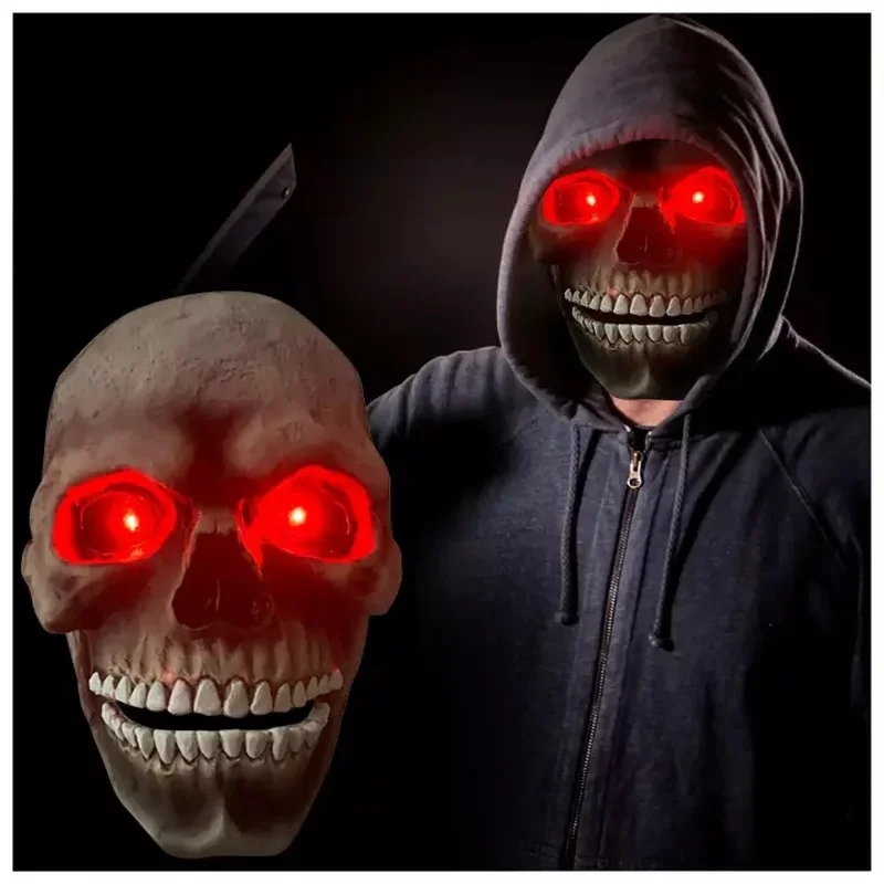 

Full Head Skull Mask with LED Helmet with Active Jaws Halloween Party Props Latex Mask Adult Halloween Horror Mask