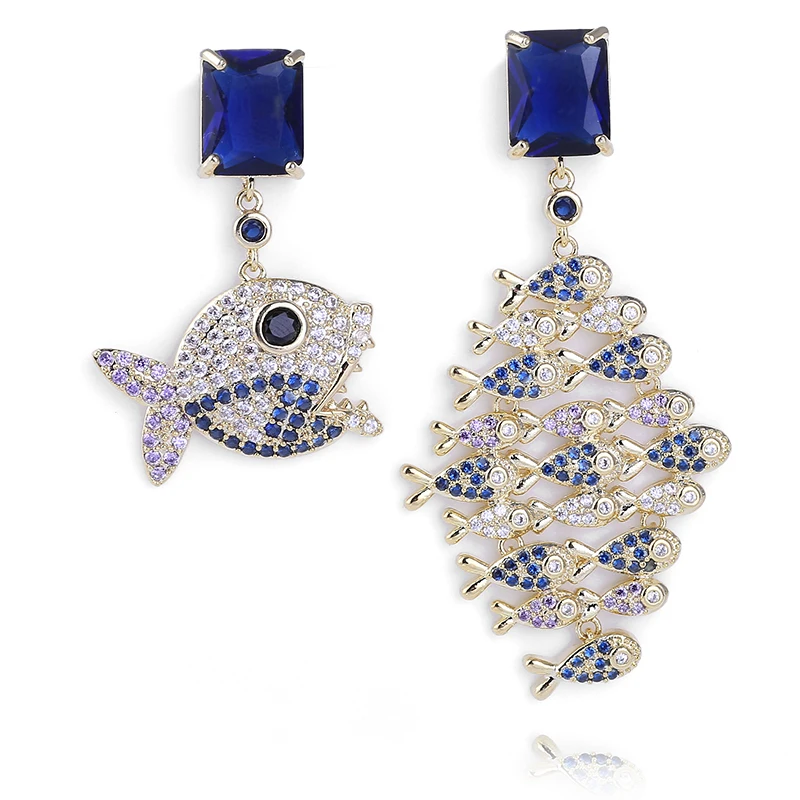 Серьги-подвески Асимметричные женские в Корейском стиле с фианитами | Украшения