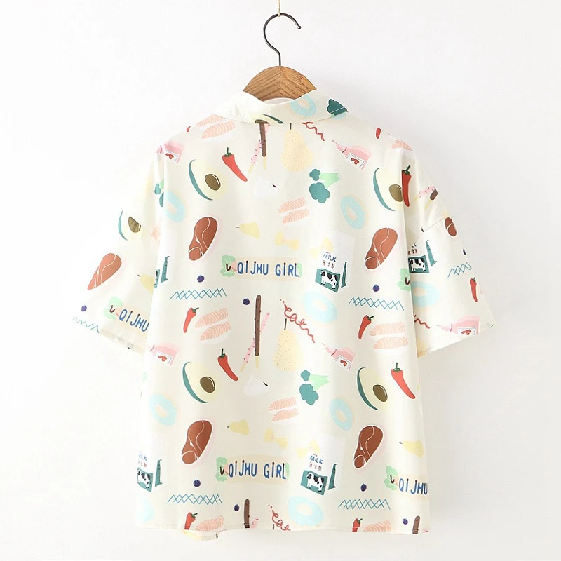 Merry Pretty Women Cartoon Print White Blouses 2020 Summer Short Sleeve Turndown Collar Shirts Womens Tops And | Женская одежда