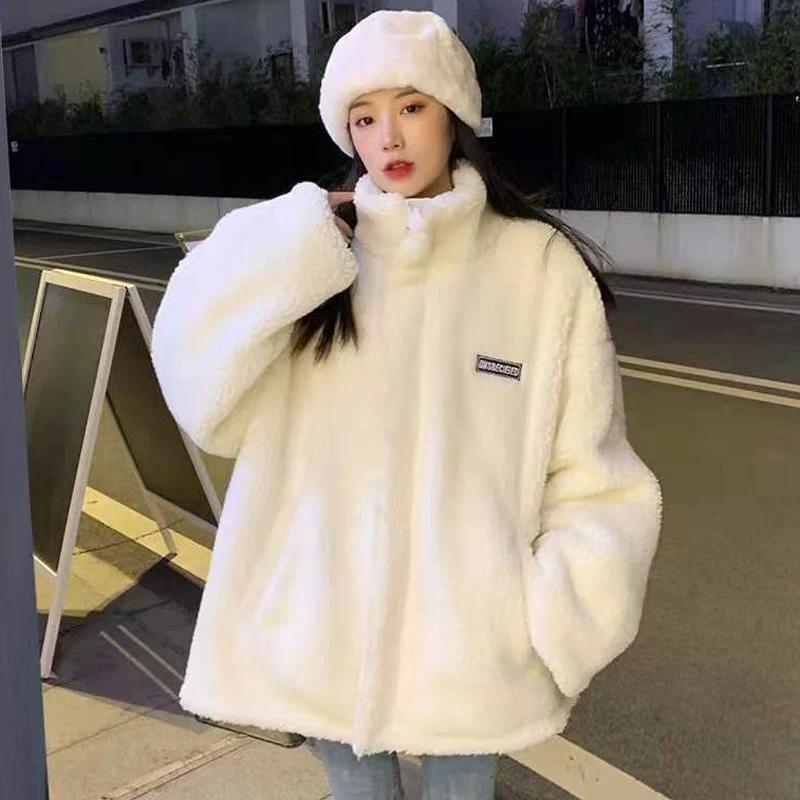 

CZJMS Winter Lamb Velvet Jacket Women Warm Wool Coat Both Sides Wear Autumn Outwear Original Parkas Loose Overwear Korean 2021