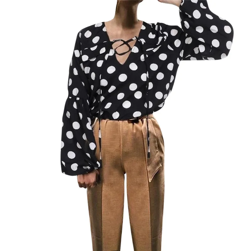 Женская винтажная блуза с рукавами фонариками и V образным вырезом|Блузки| |