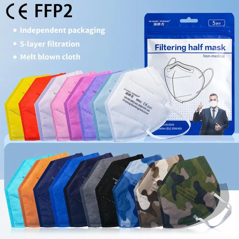 

5pcs/bag FFP2 Mascarillas Adult CE Certified Mask Multicolour 5 Layers Reused Melt Blown Cloth Protective Mouth Mask Kn95 Masque