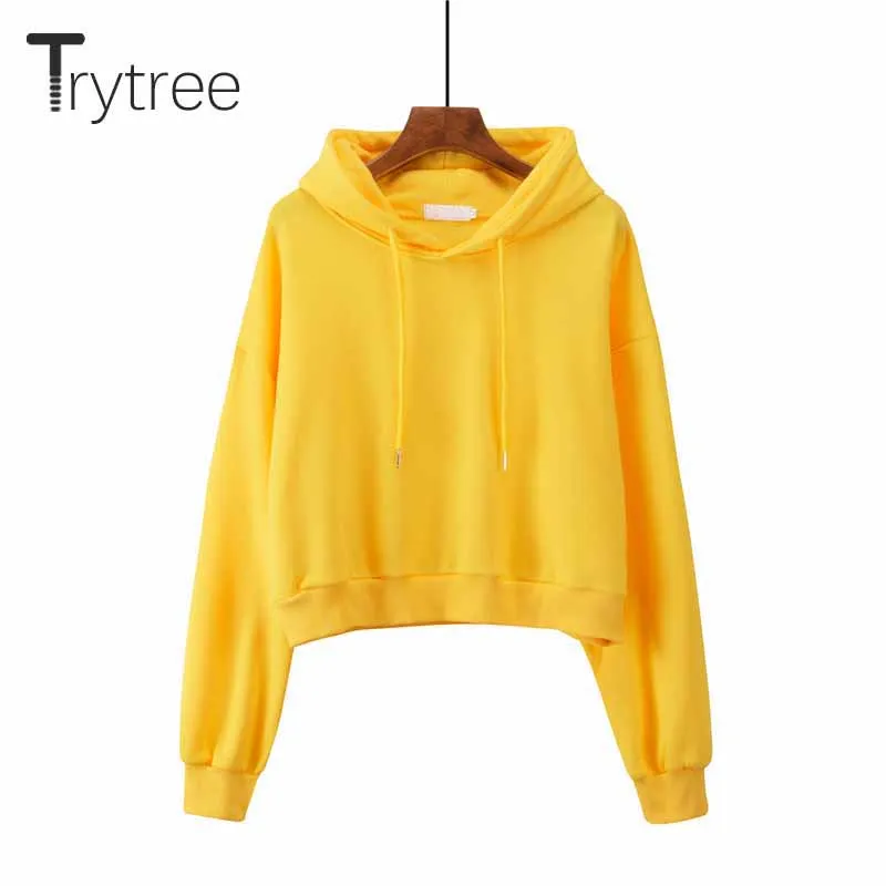 Женская толстовка Trytree повседневная однотонная Короткая Толстовка с капюшоном