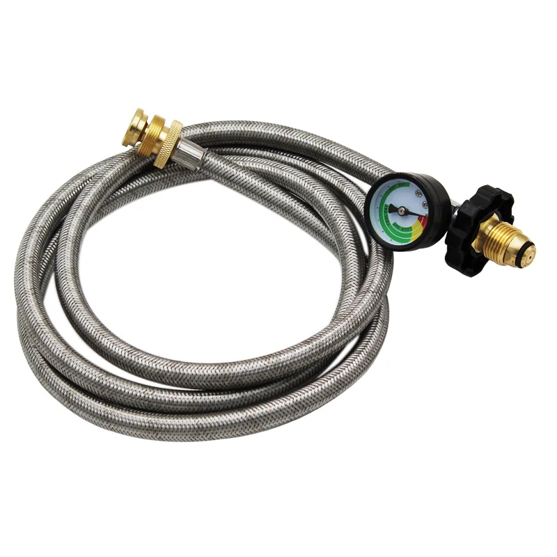 

Propane Adapter Hose 1lb to 20lb Converter 6FT Stainless Braided POL Propane Hose with Gauge