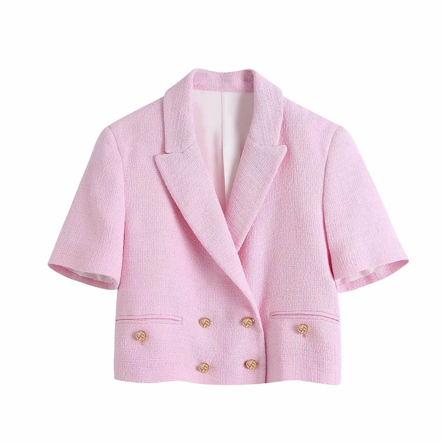 

2021 European and American summer new ladies style double breasted small fragrance texture suit female jacket