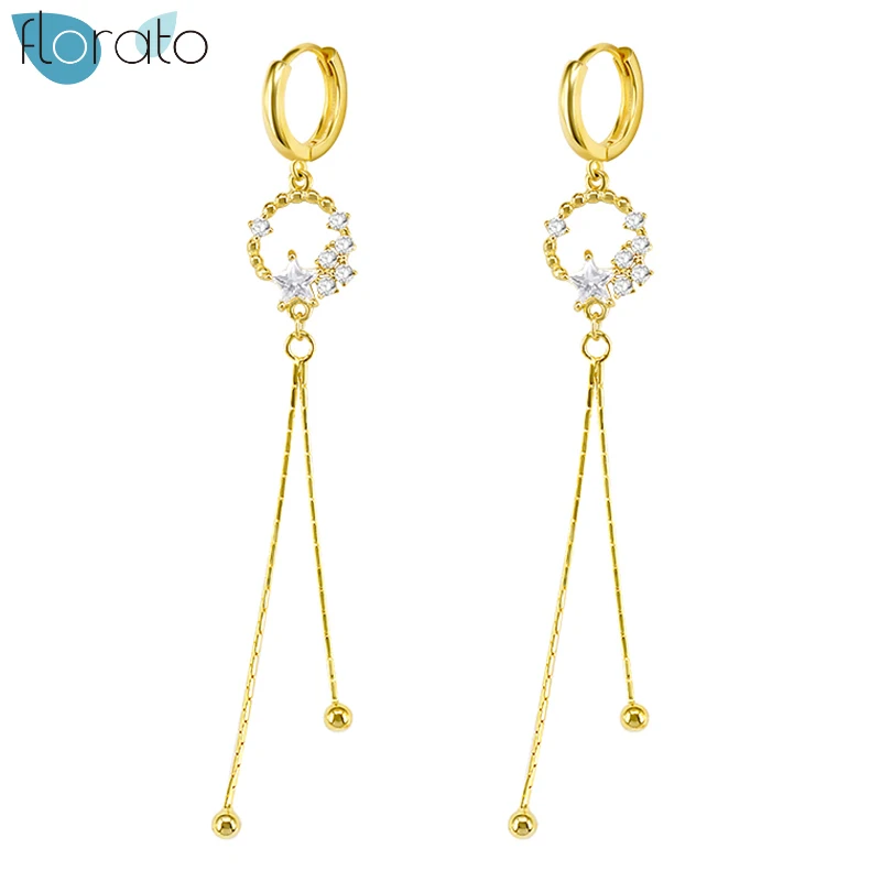 

925 Sterling Silver Korean Crystal Exquisite Star Long Tassel Dangle Earrings For Women Temperament Crystal Pendant Jewelry