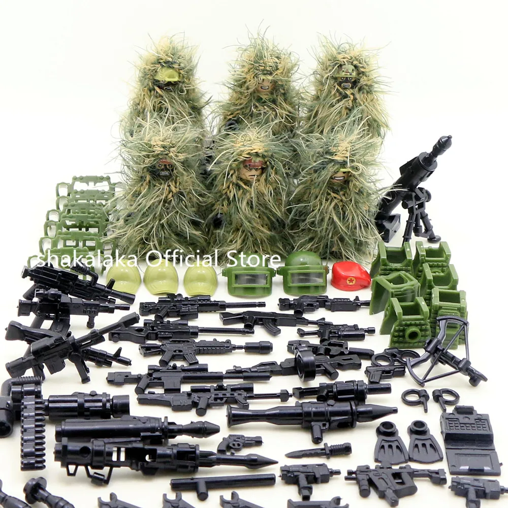 6 шт. костюм Ghillie Военная камуфляжная армия солдат спецназа военный ОМОН DIY строительные блоки Фигура развивающие игрушки подарок для мальчиков
