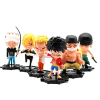 6pcsset one piece luffy zoro sanji doflamingo donquixote action figurines trafalgar law model shirahoshi figure toys