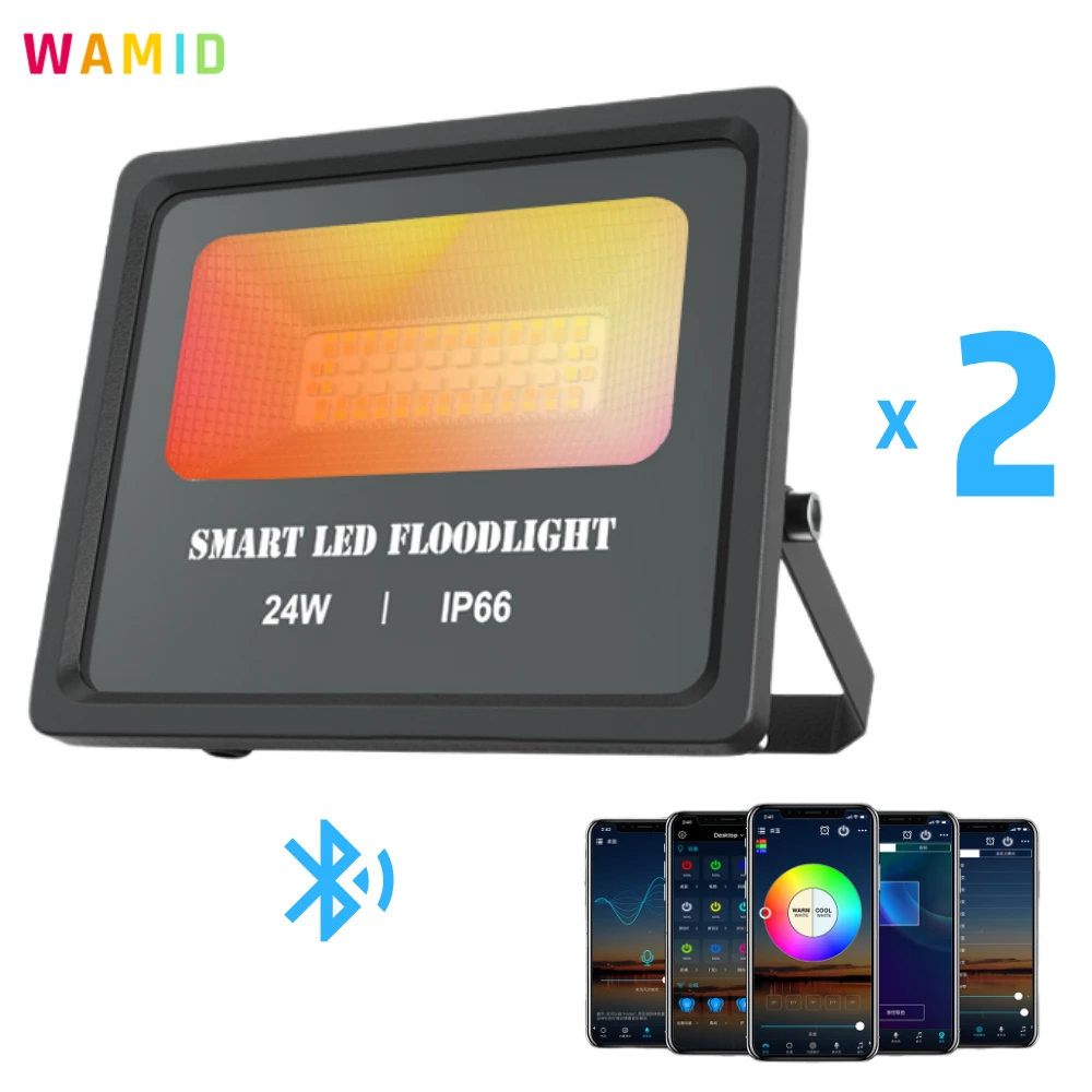 

Умный светодиодный прожектор, уличный светильник RGB 24 Вт, Bluetooth 4,0, управление через приложение, IP66, водонепроницаемый садовый светильник