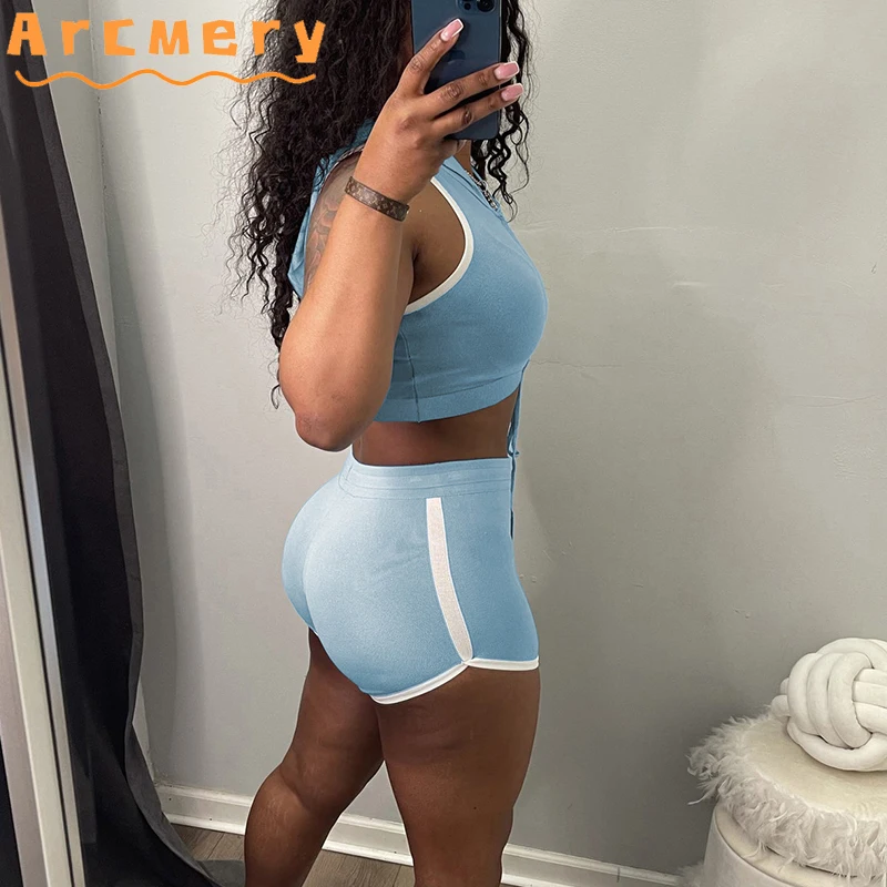 

2 Pieces Shorts Sets Women Sleeveless Top & Bodycon Shorts Casual Suits
