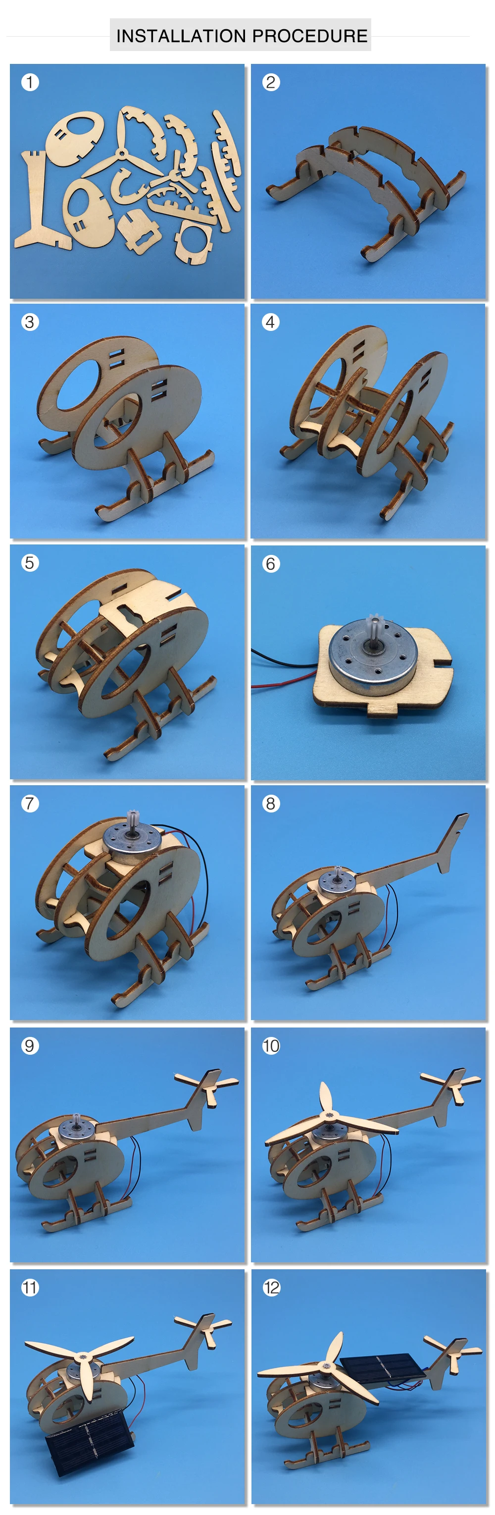 3D Assemble Solar Energy Powered Helicopter Wooden Puzzle Plane Wood Model Building Kit DIY Craft Creative Educational Toy | Инструменты