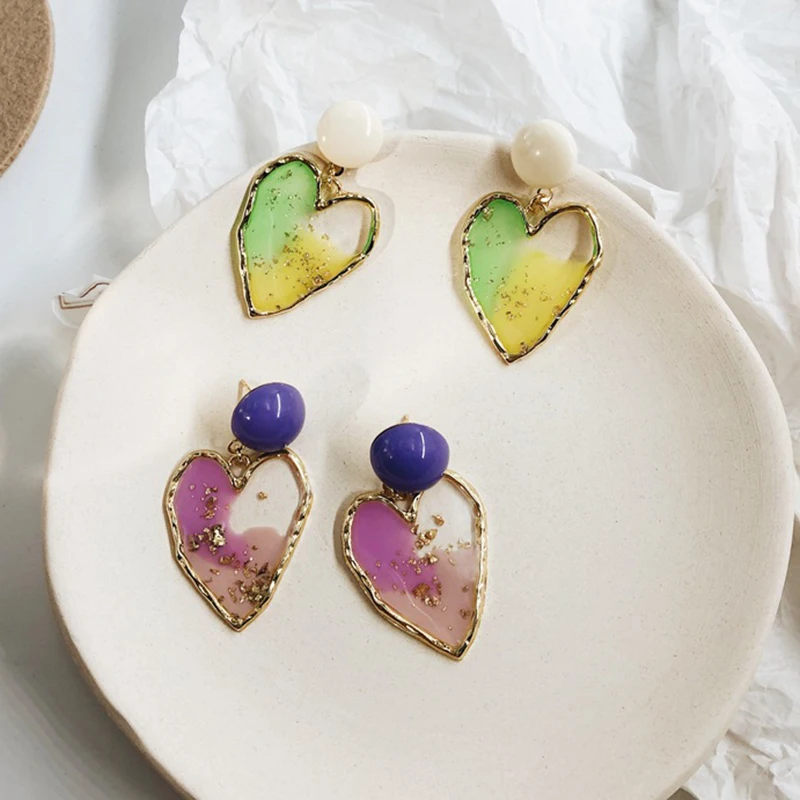 Прозрачные Акриловые серьги в форме сердца фиолетовые розовые зеленые желтые