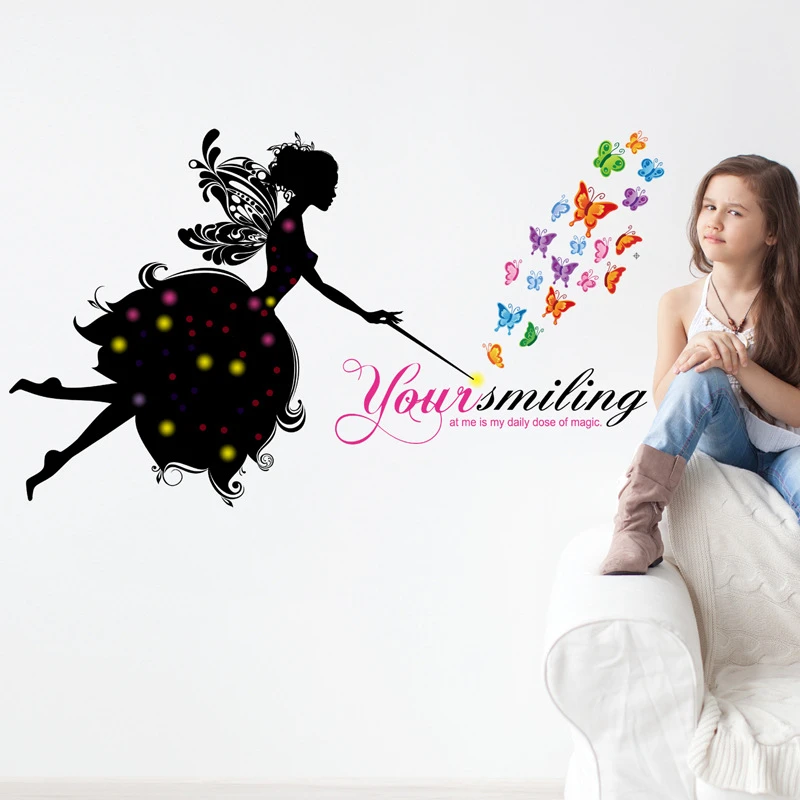 Cartoon Beautiful Flower Fairy Wall Stickers for kids Rooms Giraffe Height Ruler Chart Growup Decals Nursery Home Decor | Дом и сад