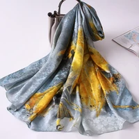 100 pure silk scarf women shawls wraps 2021 new autumn handkerchief printed foulard femme hangzhou natural silk neck scarves