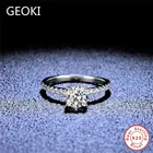 Geoki прошел Diamond тесты 1 карат Круглый идеальный крой D Цвет VVS1 Муассанит кольцо 925 стерлингового серебра сверкающий камень свадебные украшения