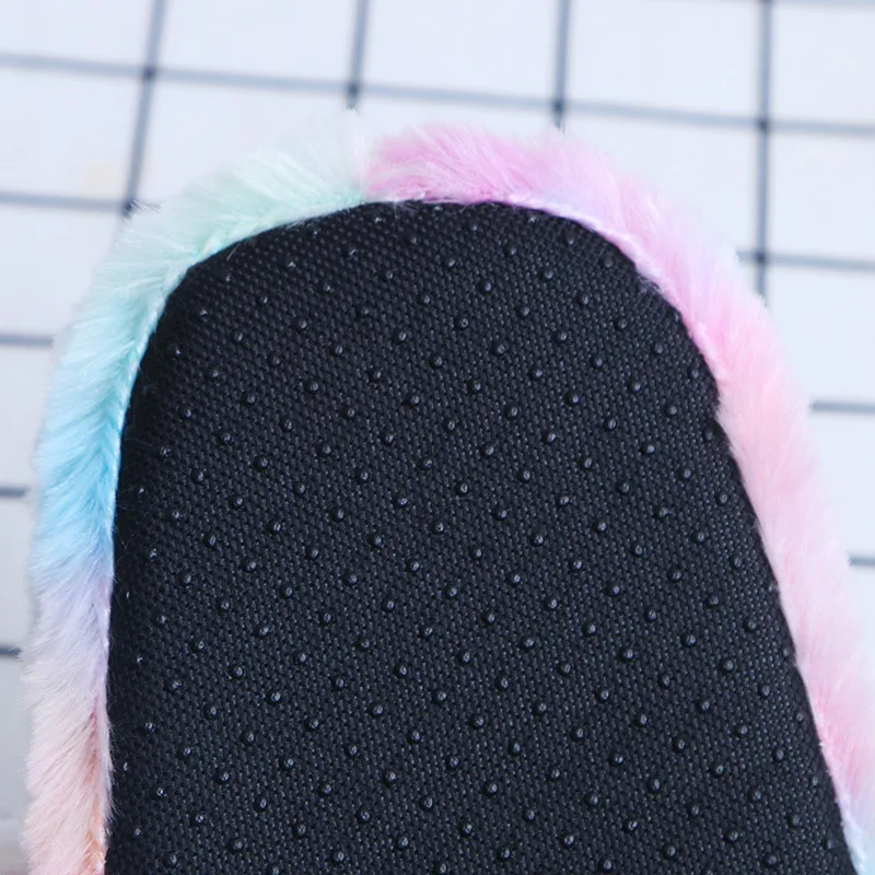 FAYUEKEY Cartoon Rainbow Unicorn Slippers Women Girls Winter Plush Warm Home Slippers Indoor Shoes Cotton Women Unicorn Shoes