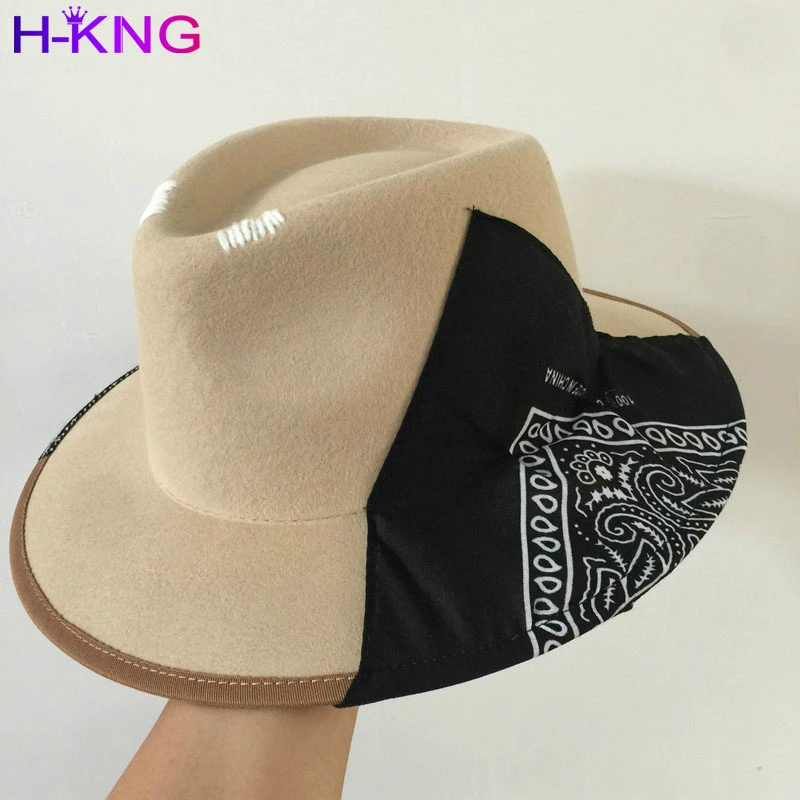 

H-KING Silk Scarf Geometric Elements Wool Fedoras Cap Men Women Leisure Holiday Panamd Jazzhat High Quality Hat 2021