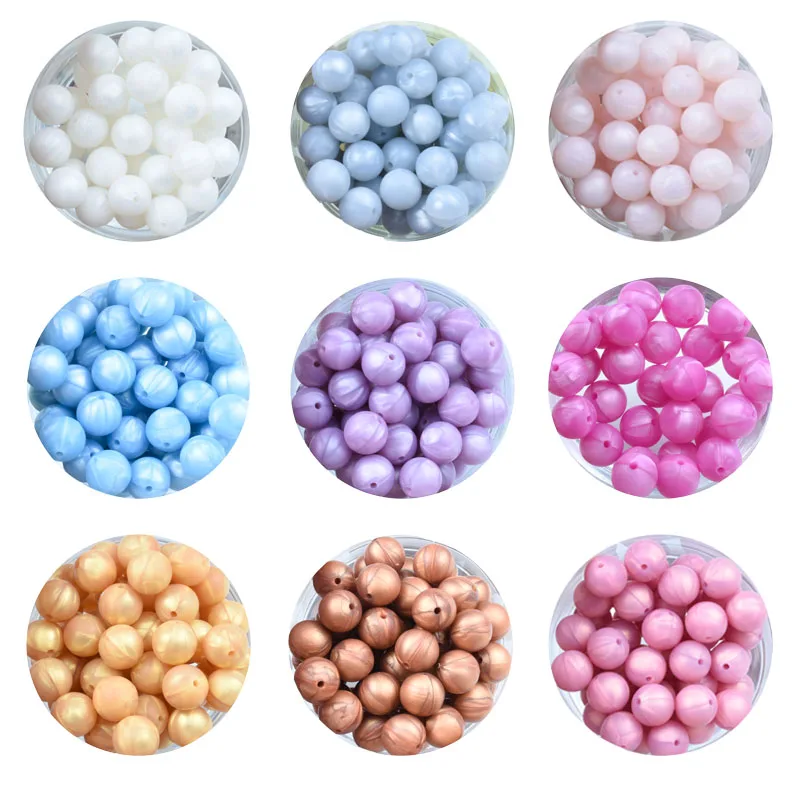 Cuentas redondas de silicona para dentici&oacute;n de beb&eacute;, Clips masticables para chupete, de grado alimenticio, sin BPA, juguete de dentici&oacute;n, 100 piezas, 15MM-2