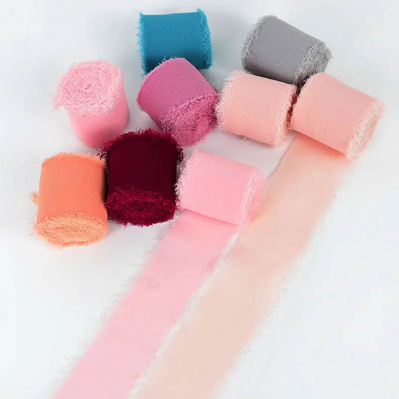 

4CM*5M Frayed Edged Satin Chiffon Ribbon Wedding Invitation Wrapping Bouquet Fabric Ribbons for Birthday Party Gifts Decorations