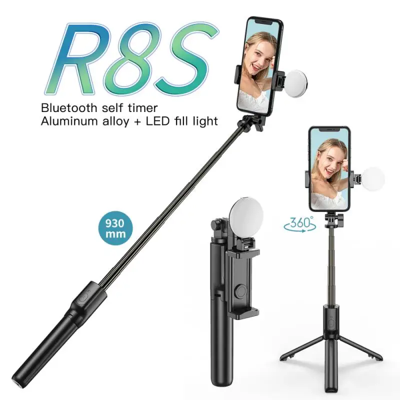 

Portable 2-In-1 Bluetooth Selfie Stick With Fill Light Ring For IPhone Xiaomi Samsung Foldable Tripod For Live Video