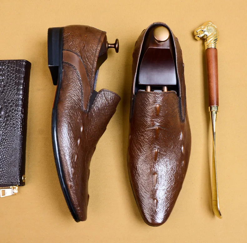 Обувь с узором крокодиловая кожа Мужские лоферы из натуральной кожи Цвет черный