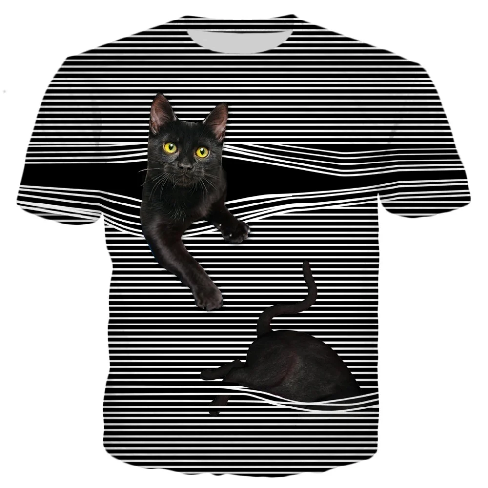 Summer Men's Top Drop Shipping 2021 New Fashion T-shirt Cute Cat Stripes Pattern 3d Print Unisex Casual Cool Ceative Hot INS
