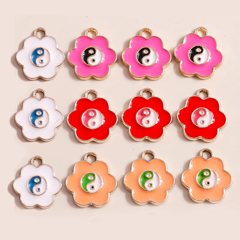

10pcs Enamel Kongfu Tai Chi Charms Chinese Yin and Yang Flower Charms Pendants for Necklaces Bracelets DIY Making Accessories