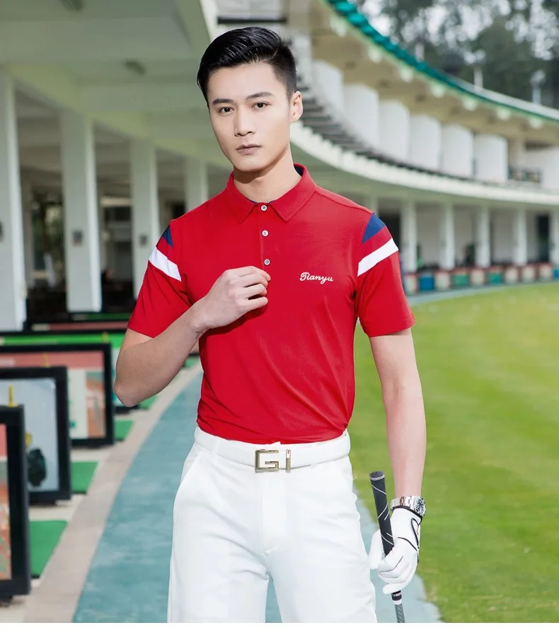 Summer golf clothes men's short-sleeved T-shirt summer breathable men's color matching short-sleeved POLO shirt