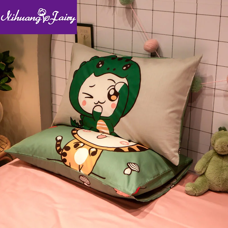 

Cotton large version cartoon cute pillowcase colorfast pillowcase student pillowcase 48x74cm one pair