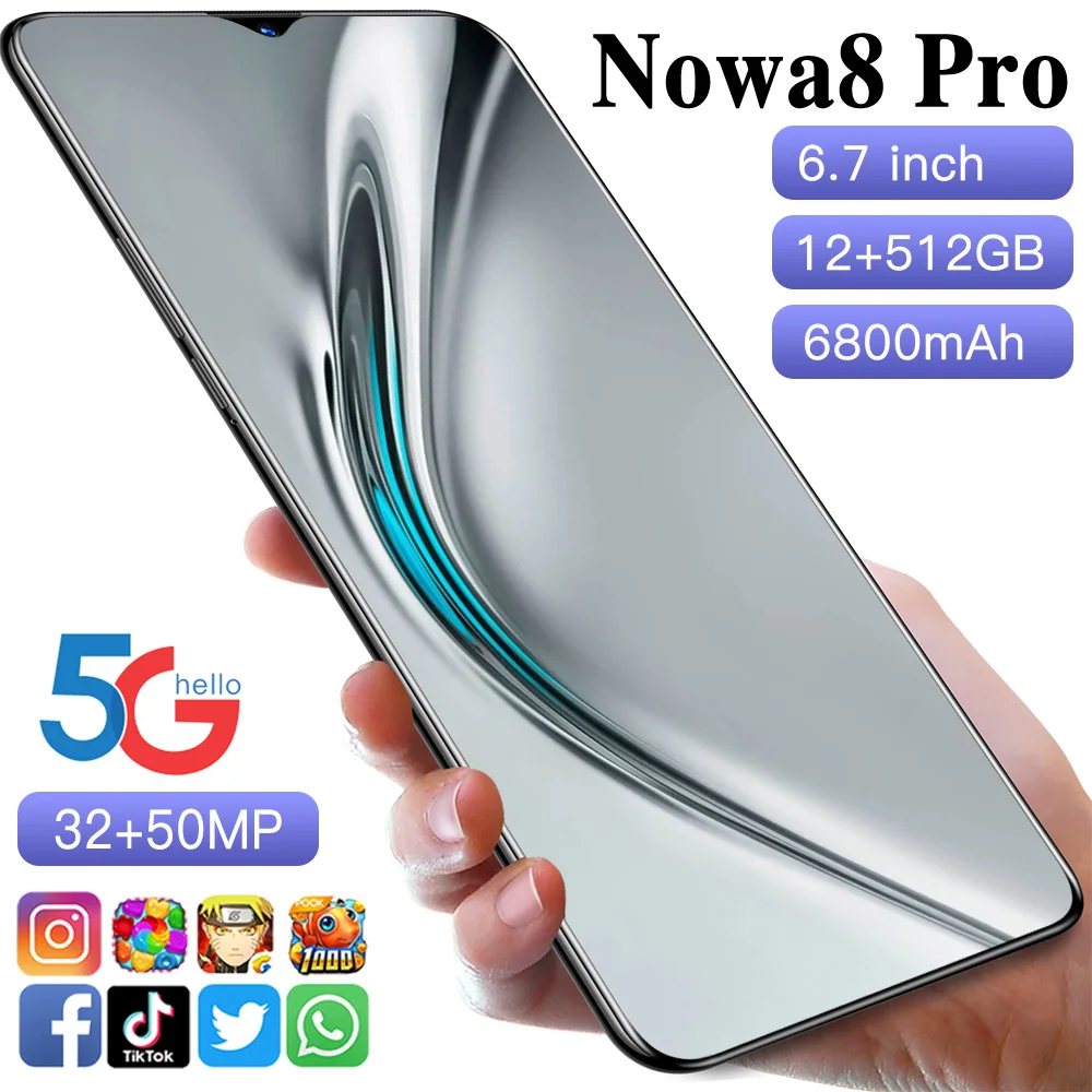 

Nowa8 Pro 5G 12+512G Big Memery Smart Phone 6.7Inch HD Screen NFC Fingerprint ID Face Unlock Dual SIM HUAWE Hornor Mobile Phone