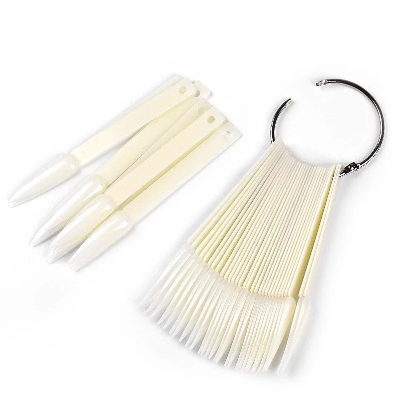 

50 Tips Clear Nail Swatches Sticks Nail Art Practice Stiletto Nail Tips Display Polish Board, Display Sticks,Fan-shaped