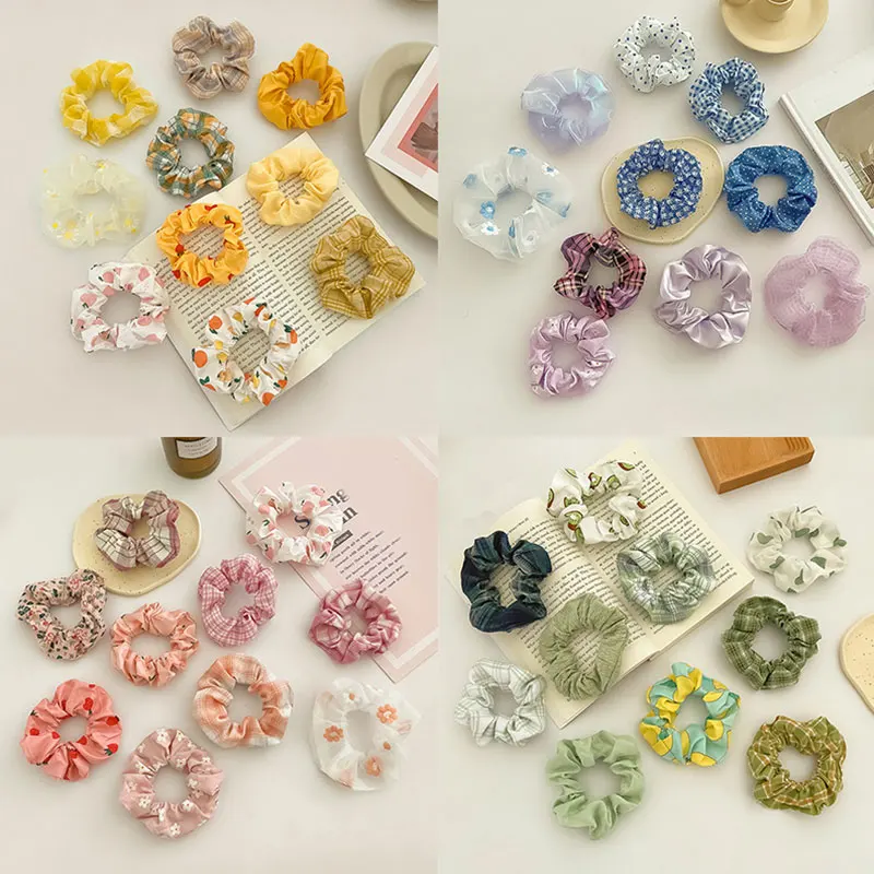 

10pcs/Set Sweet Elastic Hair Bands Scrunchie Pack Hair Ties Ponytail Holders Rubber Band Korean Hair Rope Hair Accessories 2021