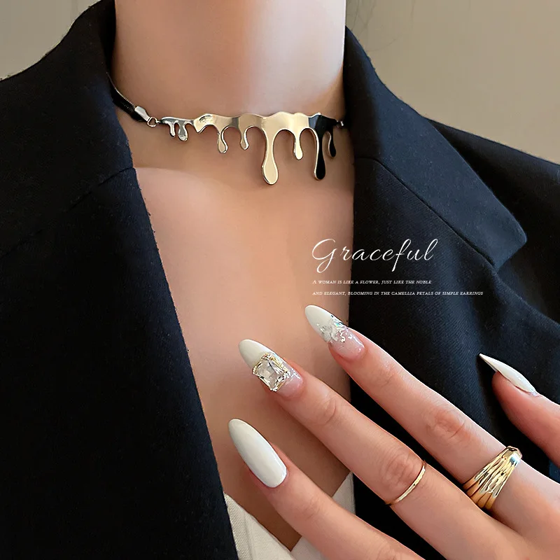 

European And American Hip-hop Personality Exaggerated Popular Versatile Simple Metal Texture Water Drop Clavicle Chain