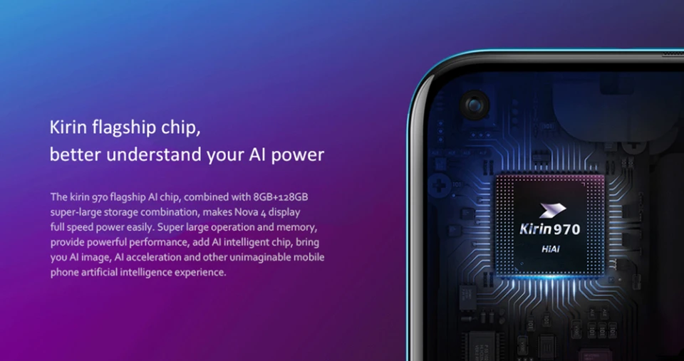 Смартфон HUAWEI nova 4, 6,4 дюймов, полноэкранный, nova 4 Kirin 970, Восьмиядерный телефон, 8 Гб ram, микроинтеллектуальный i7 Android 9,0